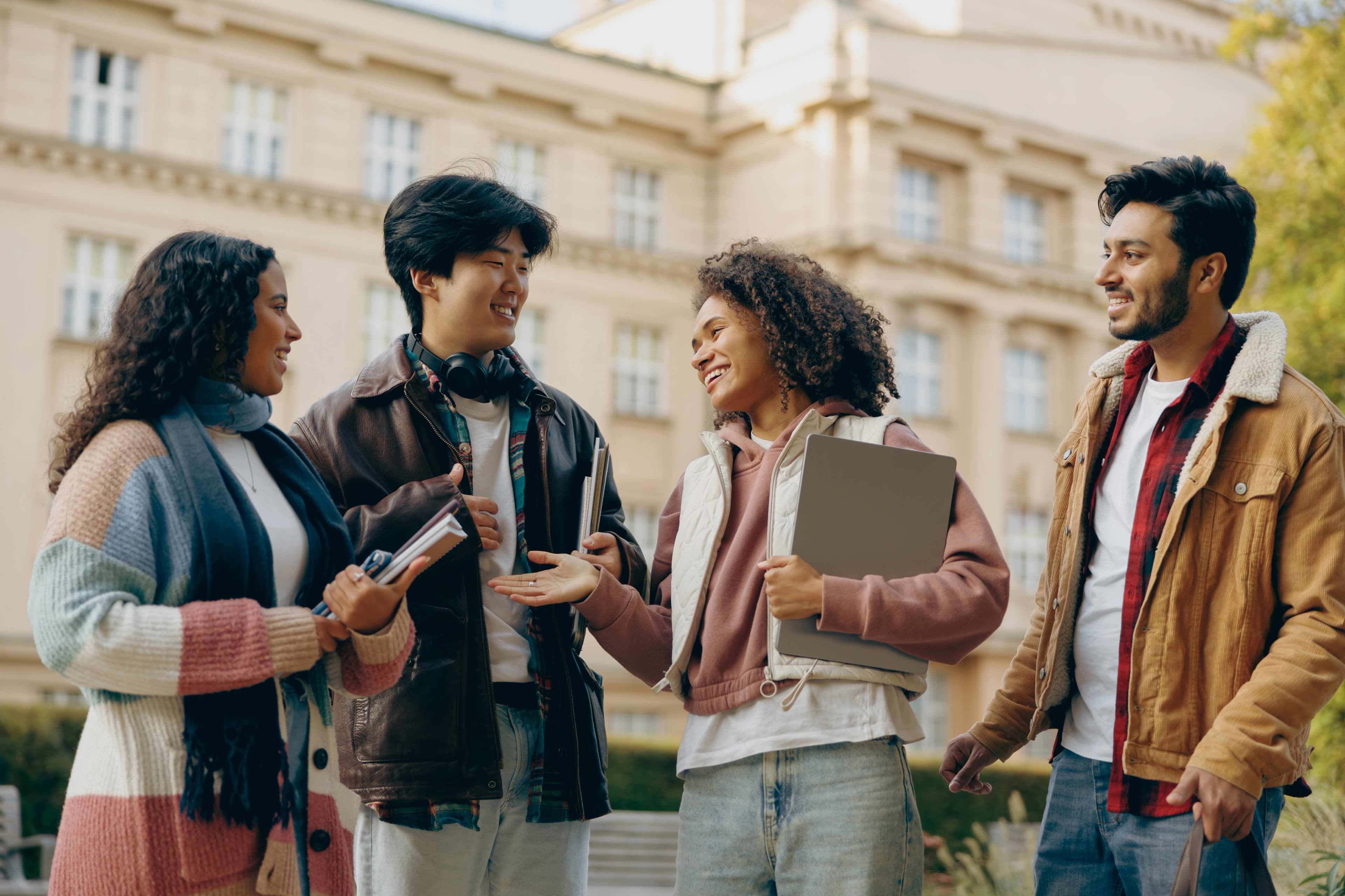 Students talking near college building